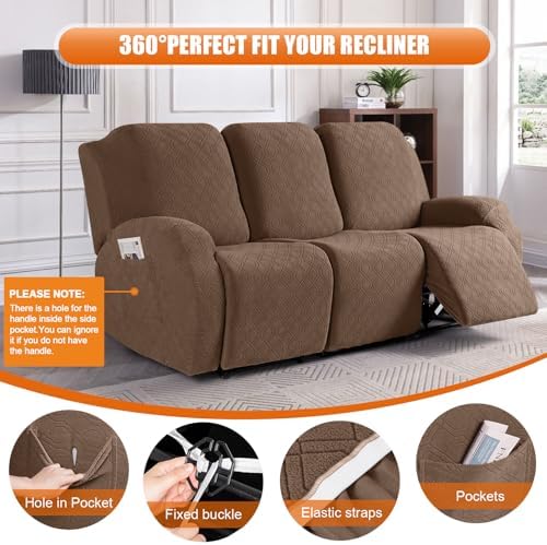 VANSOFY Stretch Recliner Couch Cover, Slipcover, Light Coffee, 3 Seater - Image 5
