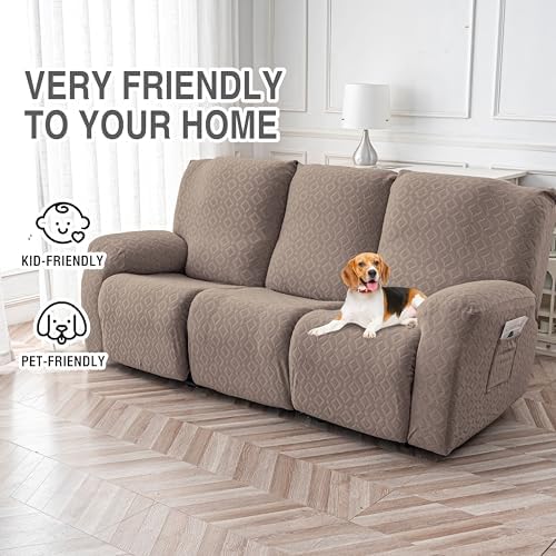 Gennia Waterproof Recliner Sofa Cover,3 Seat Couch Cover,Taupe - Image 4