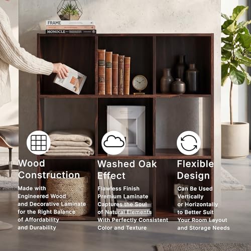 Signature Design by Ashley Glosmount 9 Cube Storage Organizer or Bookcase, Cherry & Light Brown - Image 5