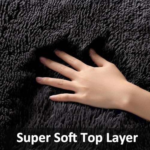 Ophanie Small Rug Washable Non Slip Throw Bedside Area Rugs, Fluffy Soft Mini Bedroom Carpet, 1.5x2.5，1.5x4 and 1.5x5 Rug Set, 3 Piece Black with Over 99 pcs Pile fibers - Image 3