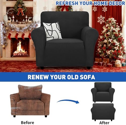 MAXIJIN Stretch Chair Cover Chair Slipcovers with Arms, 1-Piece Couch Sofa Chair Covers for Living Room, Non Slip Armchair Cover (31"-46") Furniture Protector Dogs Pet Friendly (Chair, Black) - Image 3