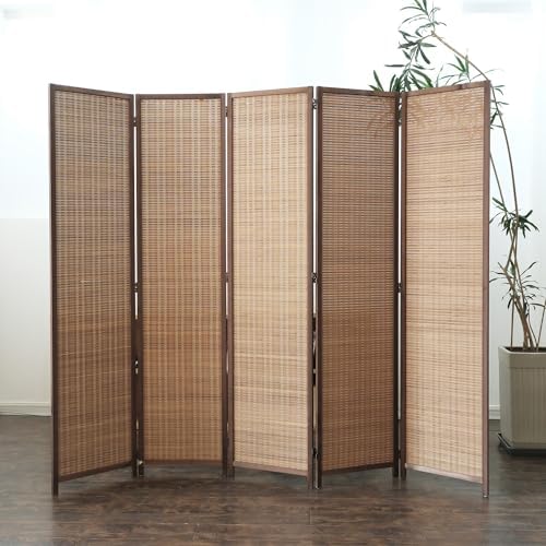 Furnnylane 5 Panel Bamboo Room Divider - 5.6 ft Tall Folding Privacy Screen for Room Separation, Natural Brown Freestanding Partition Wall for Home Office (67" H x 76.75" W) - Image 2