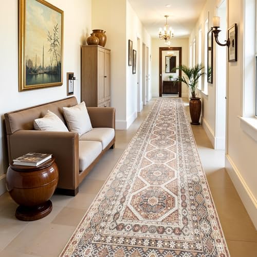 3x20 Runner Rug Washable Vintage: Non Slip Extra Long Hallway Runners Brick - Image 4