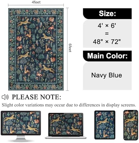 DUKINO 4x6 Area Rug, Non Slip Animal Washable Living Room Rug, Navy Blue - Image 2
