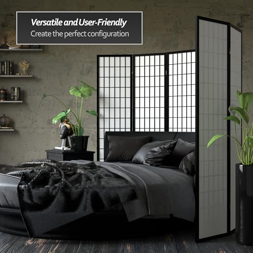 Red Lantern 6 ft. Tall Window Pane Shoji Screen - Black - 5 Panels - Image 3