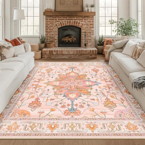 RELEANY Washable Area Rug, Square 8'x8', Pink/Light Pink/Colorful - Image 2