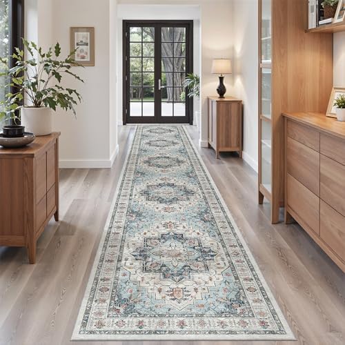 Madane Hallway Runner Rug 2'6''x16' Kitchen Runners Vintage, Blue - Image 2