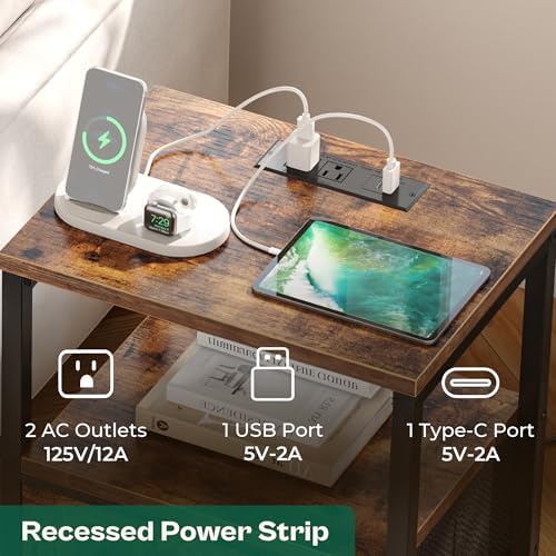 Huuger Nightstands Set of 2, End Tables with Charging Station, Side Table - Image 4