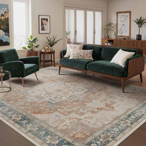 Rugxara 6X9 Boho Rug,Large Washable Area Rugs for Living Room, Coral by Rugxara
