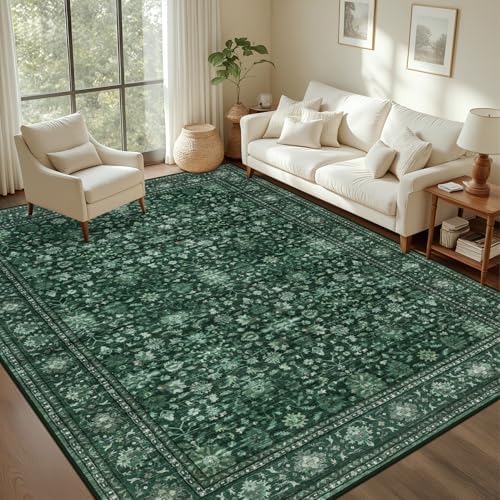 3x5 Area Rugs Living Room: Washable Rug for Bedroom Deep Green by EXPEDIX
