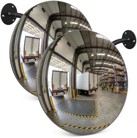 2 Pcs 17.3 Inch Convex Safety Mirror, Adjustable Wall Mount by Unknown
