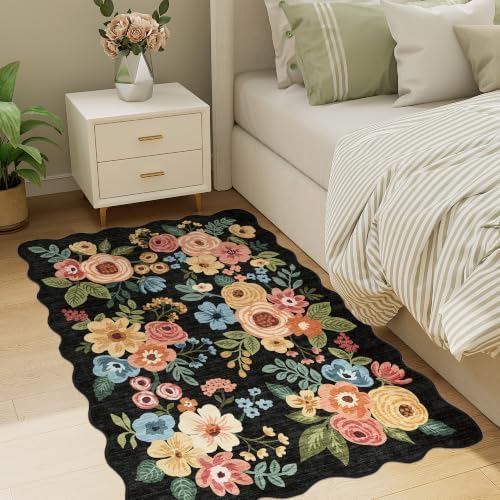 DUKINO 3x4 Rug, Non Slip Floral Washable Area Rug for Entryway, Black - Image 5