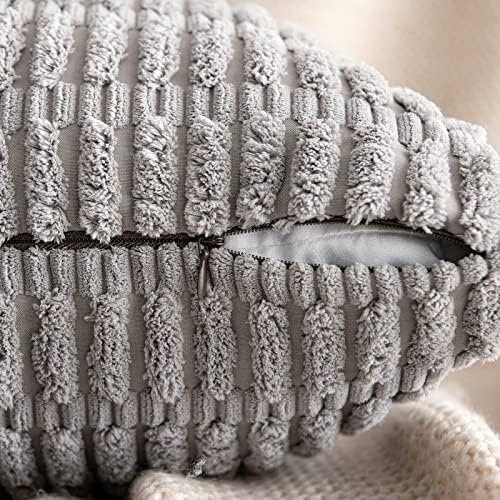 MIULEE Lumbar Corduroy Throw Pillow Cover for Bed 14x36 Light Grey Set of 1 - Image 5