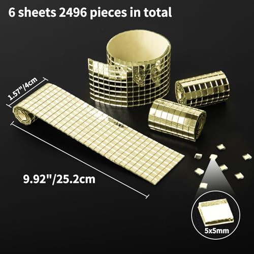 Art3dwallpanels Self-Adhesive Glass Mirror Mosaic Tiles, Disco Ball Gold - Image 2