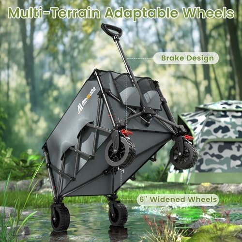 Blomoba Collapsible Wagon Cart, 150L Foldable Wagon with Wide Wheels, Grey - Image 6