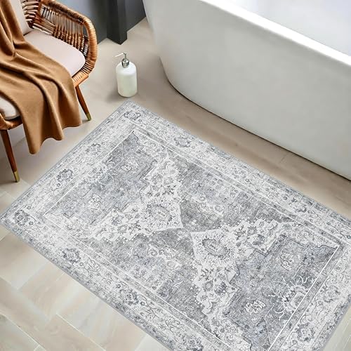 Washable 3x4 Entryway Rug, Vintage Non-Slip Low Pile Rugs - Image 3
