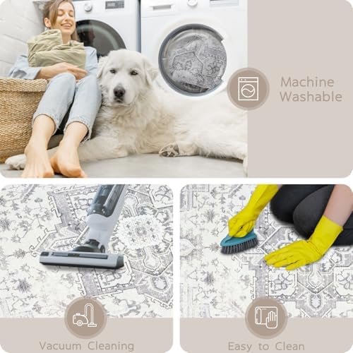 8x10 Washable Area Rugs for Living Room,Bedroom,Dining Room(Grey-Ivory) - Image 5