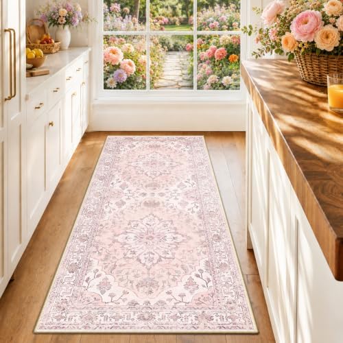 RELEANY Washable Area Rug, Runner 2'x6', Pink by RELEANY