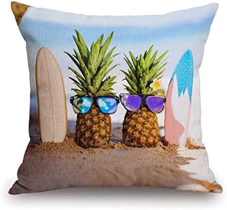 TSSOHU Yellow Pineapple with Glasses on The Sandbeach Throw Pillow Case Cushion Cover Couch Sofa Decorative Square 18x18 inches by TSSOHU