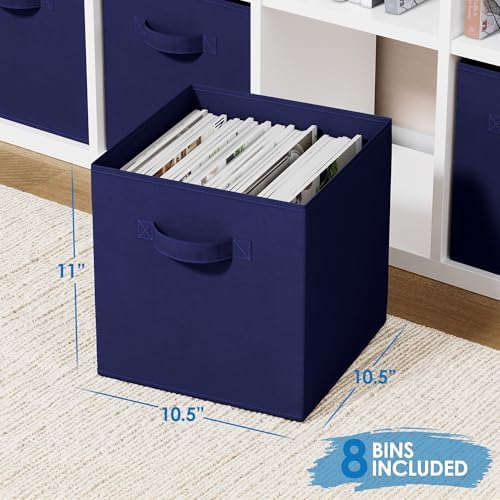 Storage Cubes Pack Of 8 - Standard Size Cube Storage Bin 10.5x10.5x11 With Dual Handles For Easy Carrying- Fabric Storage Bins Collapsible (Navy) - Image 2