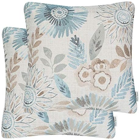 Mika Home Pack of 2 Throw Pillow Covers Decorative Pillow Cases for Sofa Couch Bed,Sunflower Pattern,22x22 Inches,Blue Cream by MikaHome