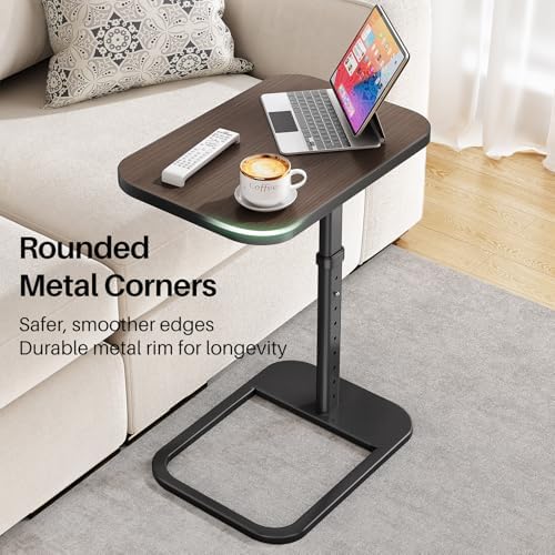 Kitstorack TV Tray Table, Adjustable Height & Rounded Metal Corners, Snack Table for Couch, Sofa, Bed, Chair, Living Room, C Shaped End Side Table for Eating, Dinner or Laptop, Small Spaces, Espresso - Image 5