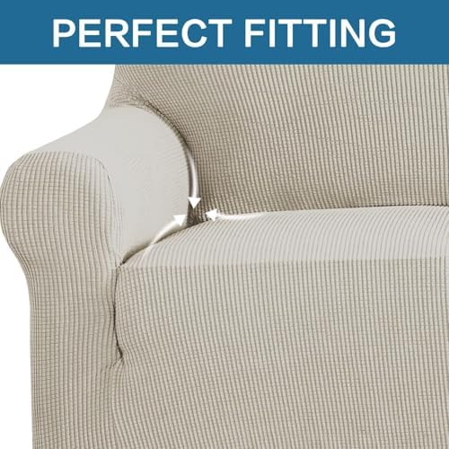 H.VERSAILTEX Stretch Couch Covers for Sofa 1 Piece Slipcovers for Couches 3 Seater Couch Cover Feature Thick Checked Jacquard Fabric with Elastic Bottom(Large Sofa 90"-100" Wide, Island Fossi) - Image 5