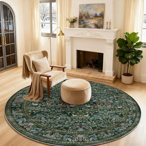 Washable Round Rugs for Bedroom 4ft: Living Room Rug Stain Resistant Non Slip Low Pile Ultra Soft Faux Wool Small Circle Rugs for Kitchen Entryway Dorm Home Office Nursery Bathroom Entrance Indoor by palohom