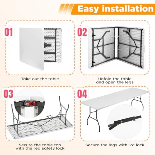FDW | 8FT Folding Table | White | Portable Plastic Table - Image 4