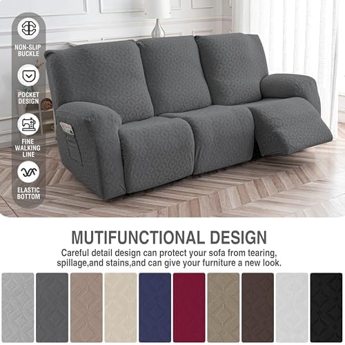 Gennia Waterproof Recliner Sofa Cover,3 Seat Couch Cover,Dark Gray - Image 5