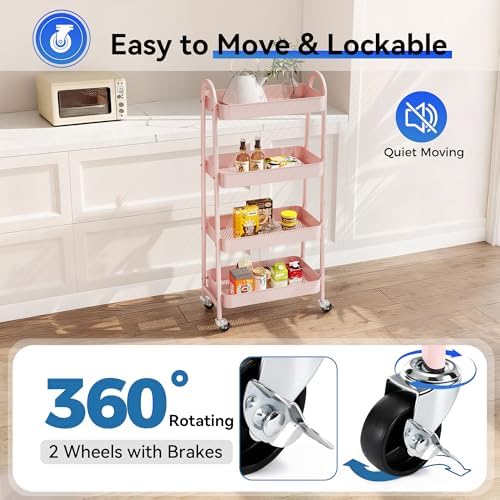 NEWBULIG 4-Tier Metal Rolling Storage Utility Cart with Lockable Wheels - Image 3