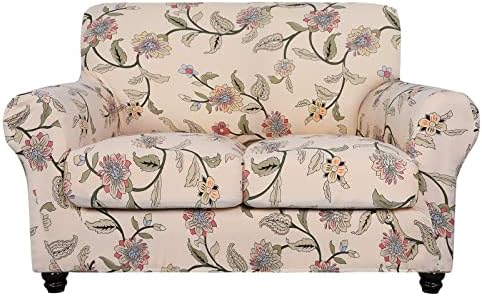 SearchI Stretch Sofa Cover Printed Couch Cover, Floral Pattern 3 Pieces Loveseat Slipcover with 2 Separate Cushion Cover, Washable Furniture Protector for Living Room(Loveseat, Yellow+Flower) by SearchI