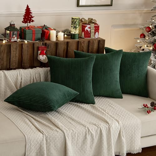 MIULEE Soft Corduroy Decorative Throw Pillow Covers Army Green 18x18 - Image 3