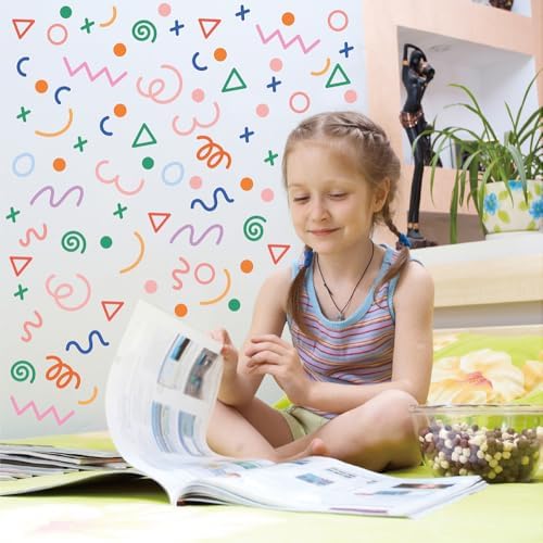 200 PCS Peel & Stick Removable Colorful Abstract Geometric Wall Decals | 10 Sheets Vinyl Wall Stickers in Mixed Size Shapes (1.8–5.7 in) for Nursery, Kids Room, Bedroom, Playroom & Home Decor - Image 7