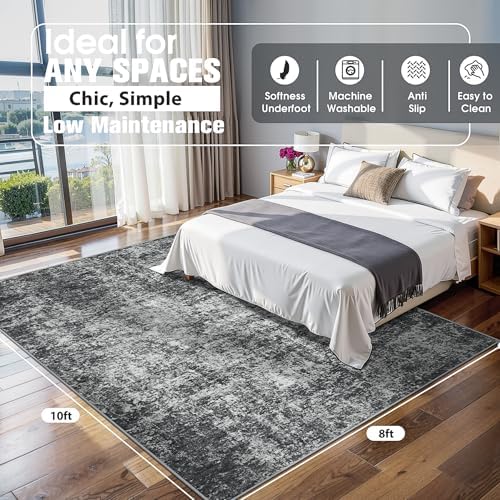 8x10 Area Rugs for Living Room Washable Bedroom Dining Room Black Grey - Image 2