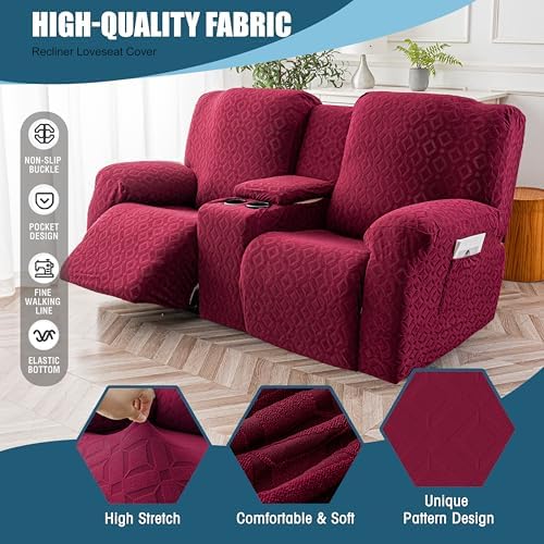 Genina Waterproof Recliner Loveseat Cover,2 Seat with Console,Wine Red - Image 4