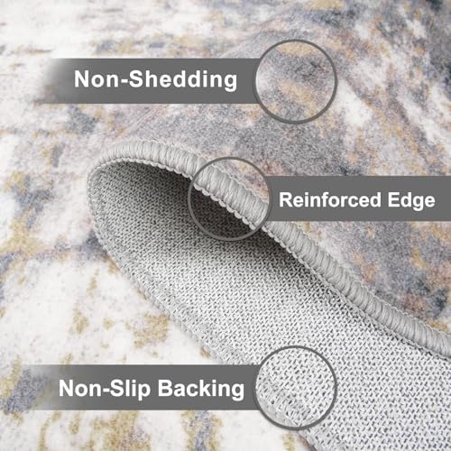 8x10 Area Rugs, Modern Abstract Living Room Rug, Soft Washable Large Area Rug for Bedroom Stain Resistant Non Slip, Low Pile Carpet for Dining Room Home Office Decor, Grey Gold - Image 6