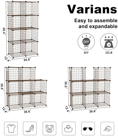 C&AHOME Wire Cube Storage, 8 - Cube Organizer Metal C Grids Units, Brown - Image 3