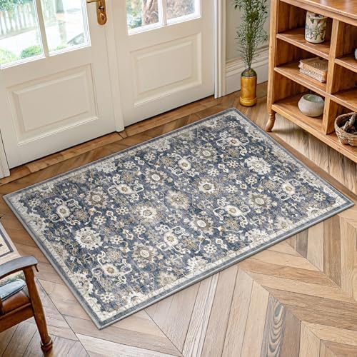 AMADA HOMEFURNISHING 2x3 Washable Area Rug, Low-Profile Entryway Rug with Non-Slip Backing & Durable Edge Binding, Vintage Rug Pattern, Small Rugs for Entryway, Kitchen & Living Room - Image 4