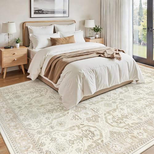 Soalmost 7x10 Area Rug for Living Room Washable Rugs Non-Slip Beige/Brown - Image 3