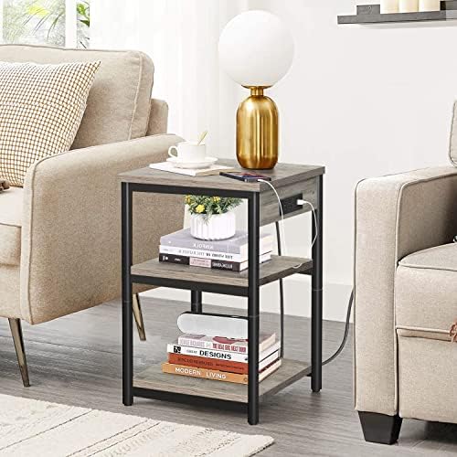 TUTOTAK End Table with Charging Station, Nightstand, 3-Tier Couch Side Table with USB Ports and Outlets, Bedside Table for Small Space, Living Room TB01BG026 by ChoosetutotakFurnitureBuildYourCozyHome