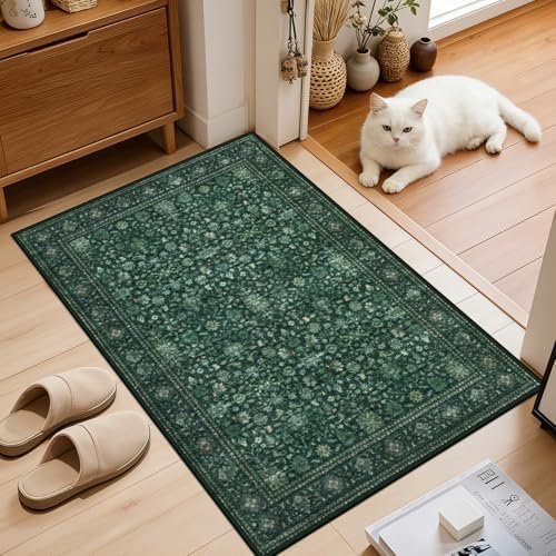 2x3 Area Rugs Living Room: Washable Rug for Bedroom Deep Green - Image 2