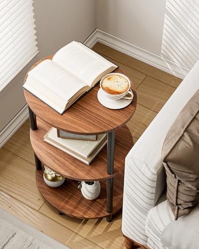 Small Round Side Table - 3-Tier Oval Accent Table for Small Spaces, Rustic Wood and Metal Couch End Table, Nightstand for Bedroom or End Table Living Room, Set of 2, Rustic Walnut - Image 4