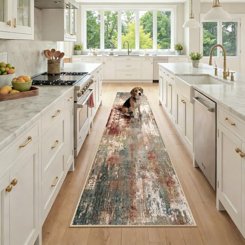 RELEANY Washable Runner 2'x9' Abstract Area Rug for Hallway Rustic Brown by RELEANY