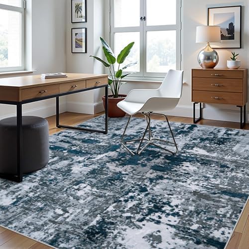 6x9 Area Rugs for Living Room Washable Bedroom Dining Room Navy Grey - Image 3
