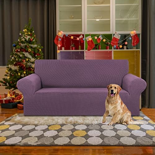KEKUOU Stretch Loveseat Couch Cover, 2 Cushion Couch Slipcover,Dark Purple - Image 2