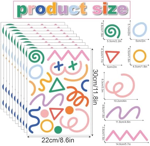 200 PCS Peel & Stick Removable Colorful Abstract Geometric Wall Decals | 10 Sheets Vinyl Wall Stickers in Mixed Size Shapes (1.8–5.7 in) for Nursery, Kids Room, Bedroom, Playroom & Home Decor - Image 2