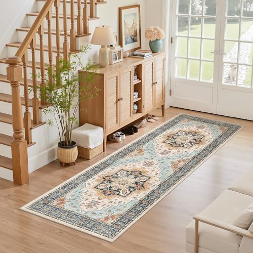 Madane Washable Runner Rug 2x6 Runners for Hallways Non Slip, Orange/Blue by Madane