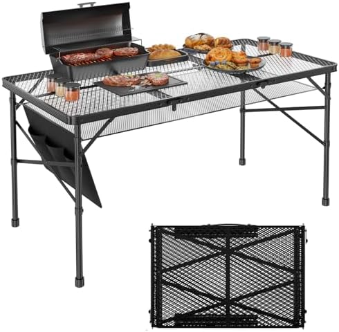 WildFinder Folding Grill Table, 4x2 FT Height Adjustable Camping Table by WildFinder