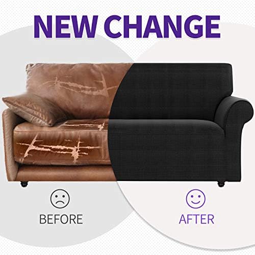 ZNSAYOTX Loveseat Covers High Stretchy Spandex Pet Friendly Sofa Slipcover 1 Piece Non Slip Couch Furniture Protection Covers (Black, Loveseat) - Image 5